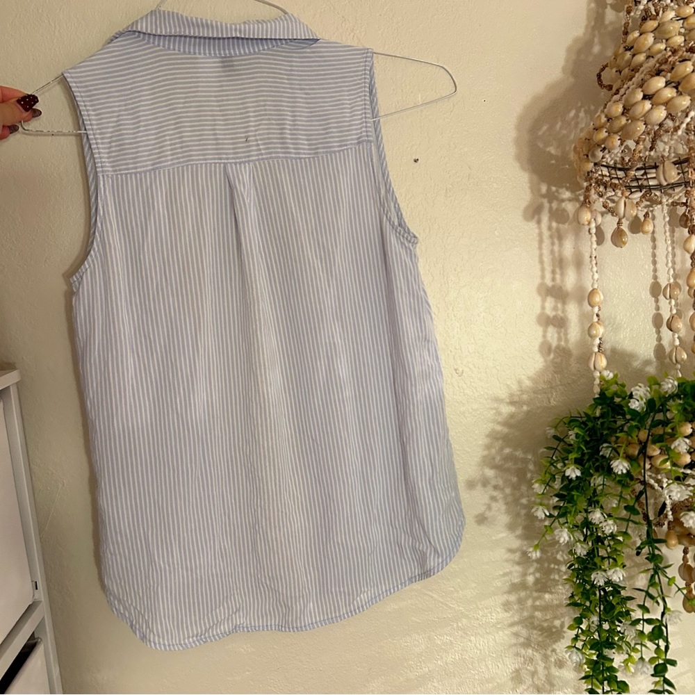 blue and white striped button down tank top - Picture 5 of 5